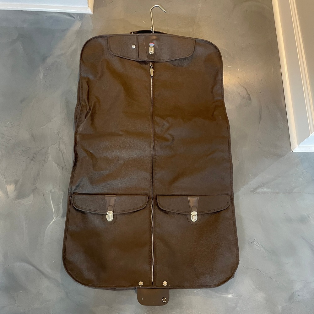 VTG American Tourister Brown Faux Leather Hanging Garment Bag 39x23 Travel Suit